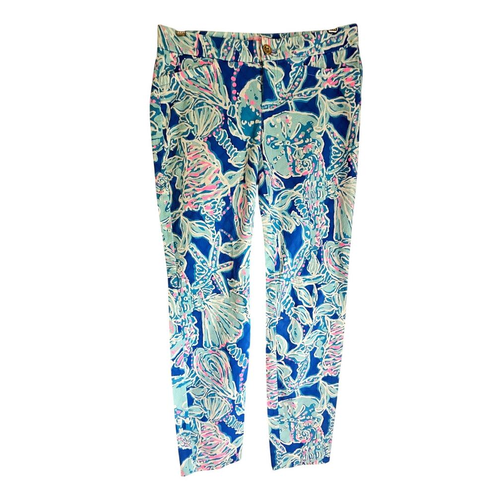 Lilly Pulitzer Pants, Textured Kelly Ankle Bay Blue Into The Deep Preppy Sz 2